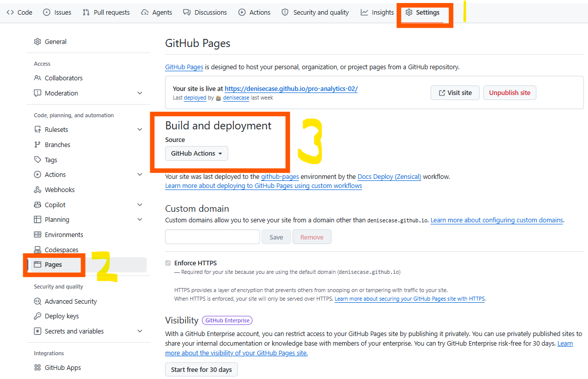 GitHub Settings tab